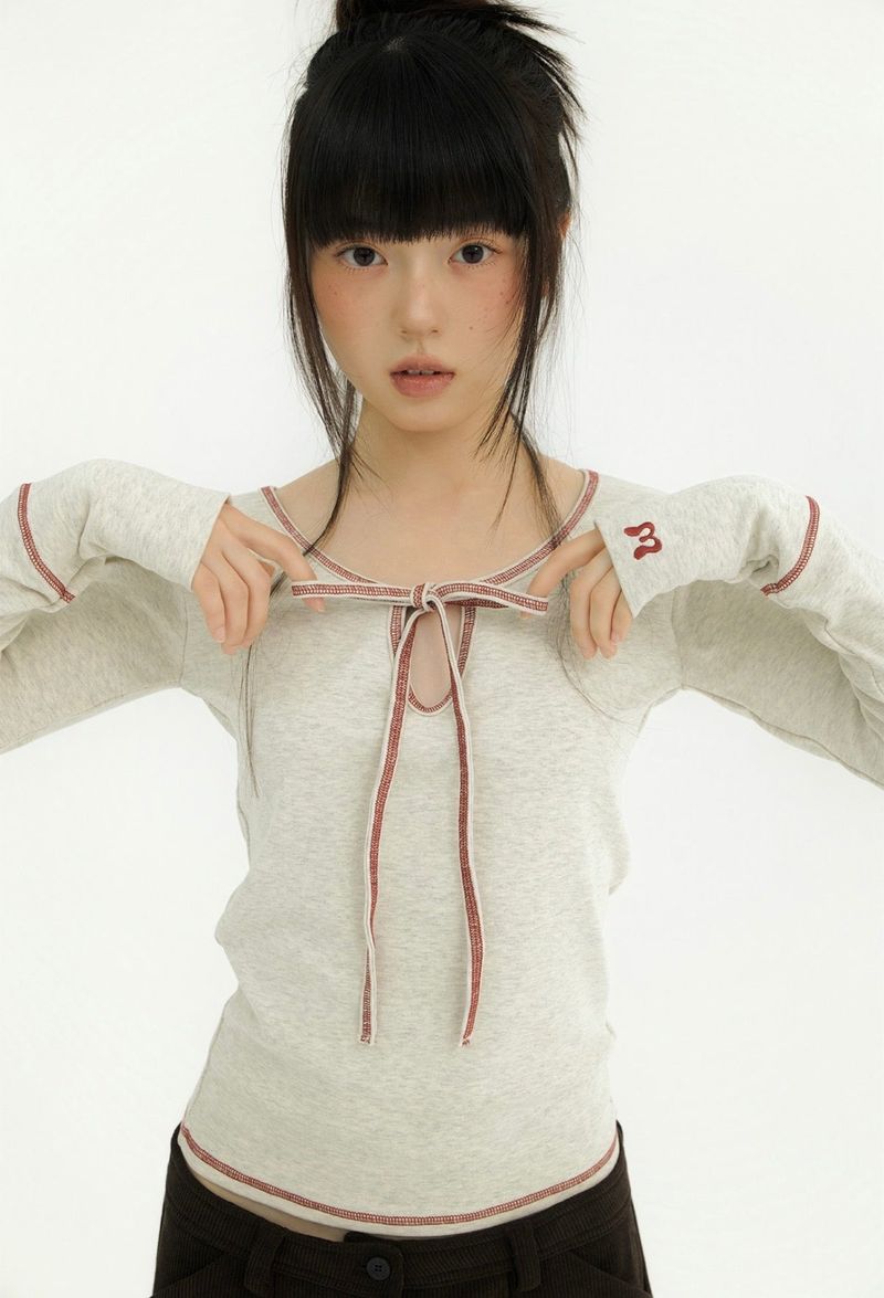 STITCH RIBBON T OATMEAL
