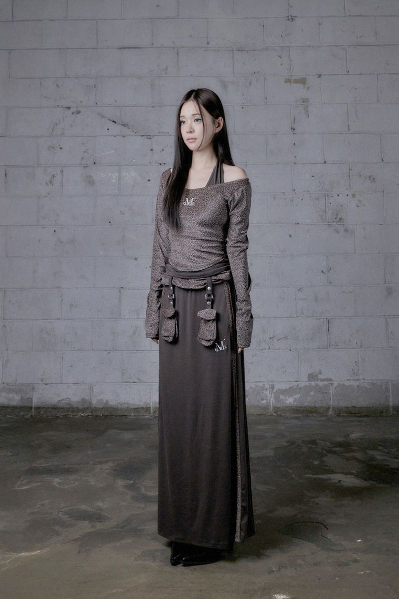 AESIR LEOPARD BELTED POCKET LONG SKIRT