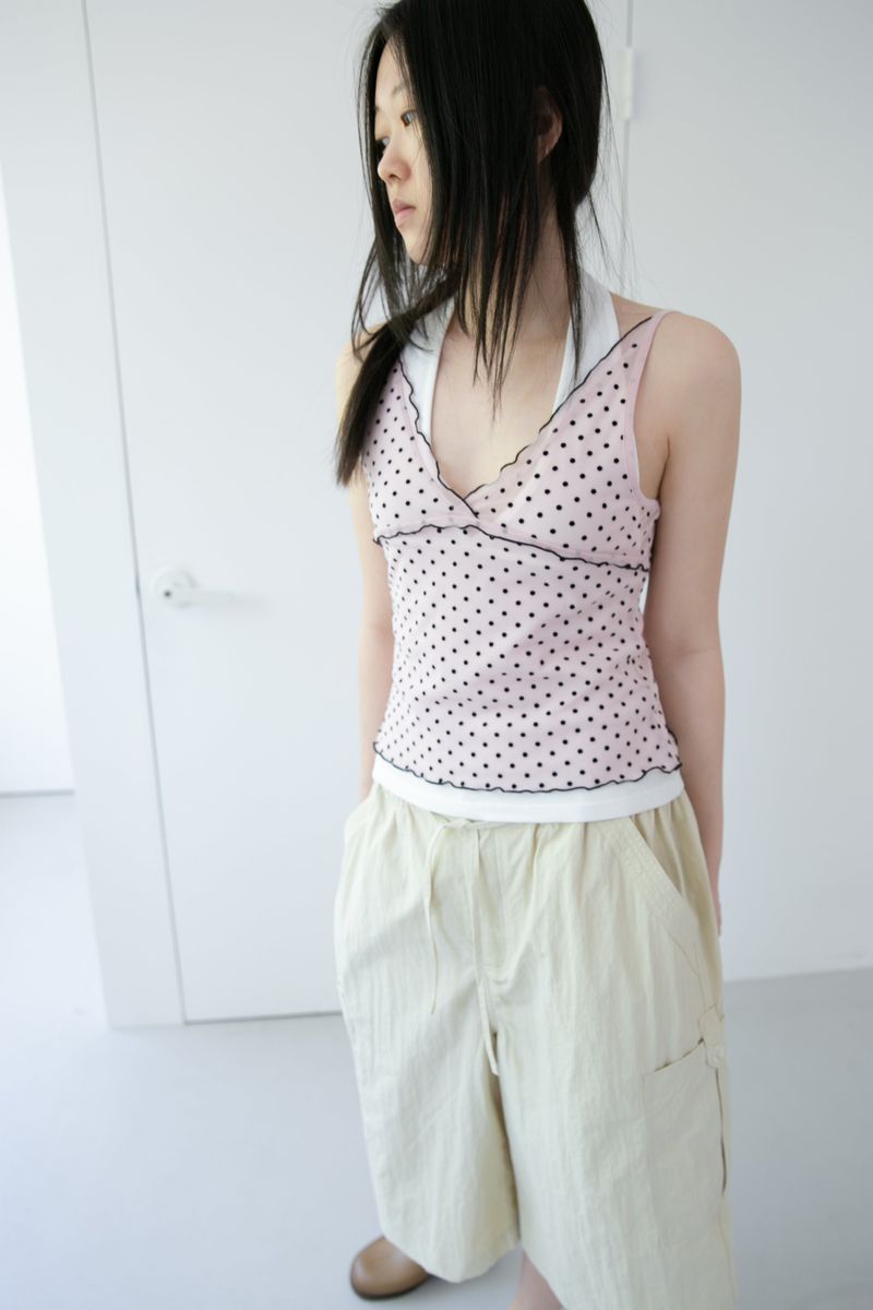 dot sheer frill sleeveless top(4colors)