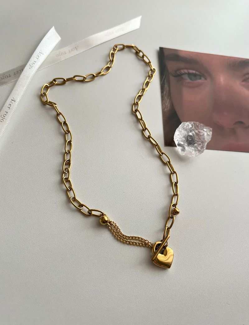jm Heart Lock Stainless Steel Bold Chain Ball Coin Short Long Necklace