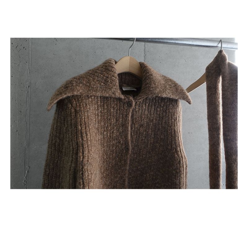 Earl grey alpaca cardigan (muffler set)