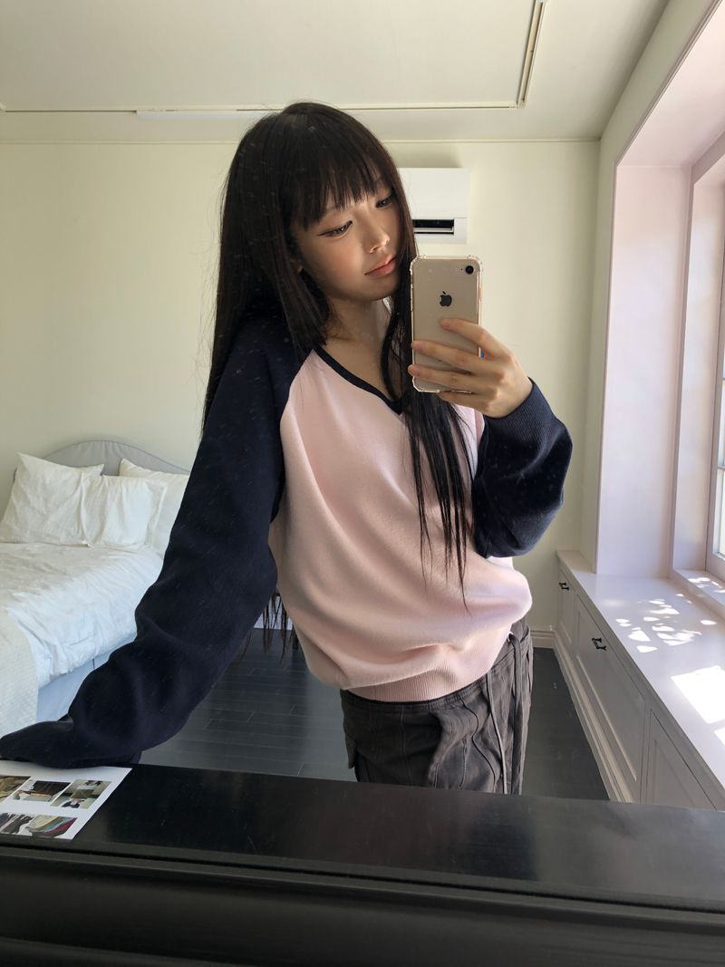 Koi V-Neck Raglan Long-Sleeve Knit