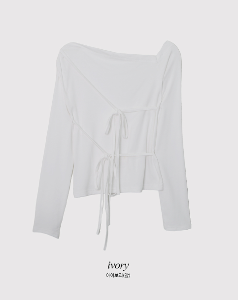 リボンストラップワンショルダースリムTシャツ (3color)