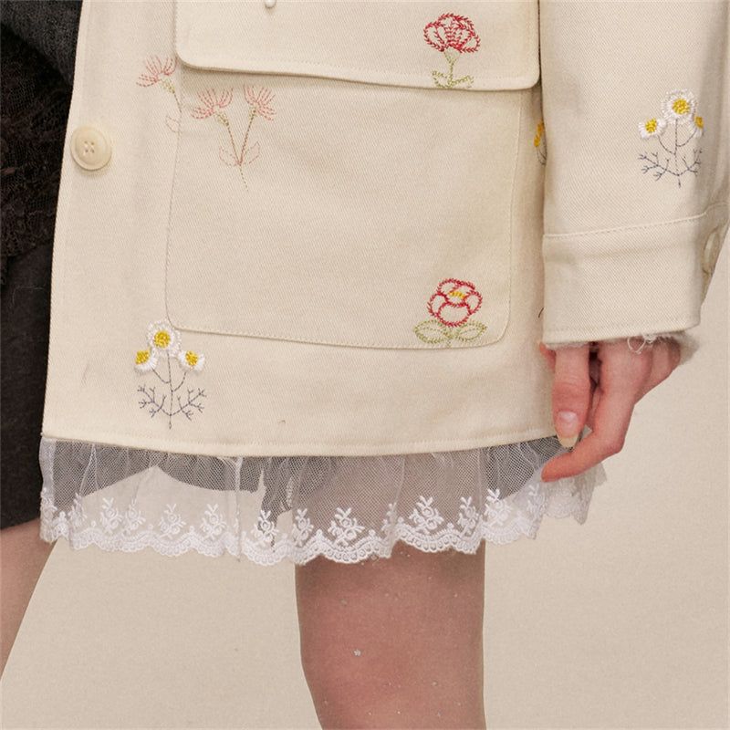 Floral Embroidery Cotton Cargo Jacket