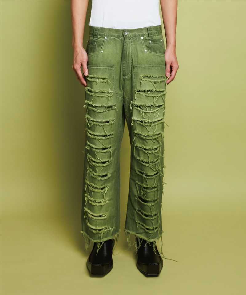 PSYCHO CYCLE（サイコーサイクル）の「DYEING RIPPED BOOT CUT PANTS（Pants）」