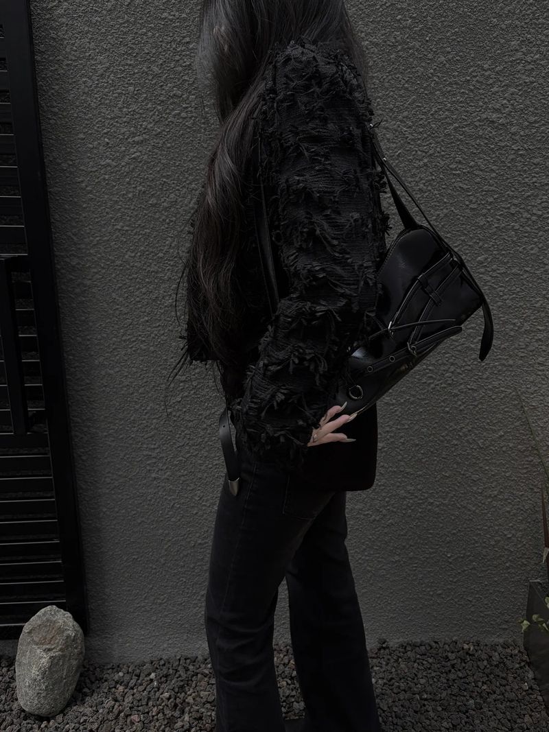 eyelet belted shoulder bag