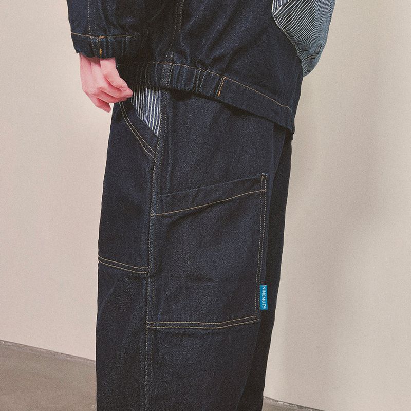 stripe patch denim pants_blue