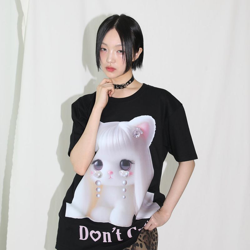 Don't Cry Half T-shirt - BLACK 