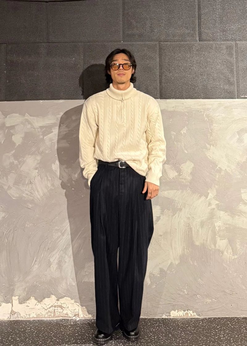 High-Neck Cable Half-Zip Up Knit 6COLOR