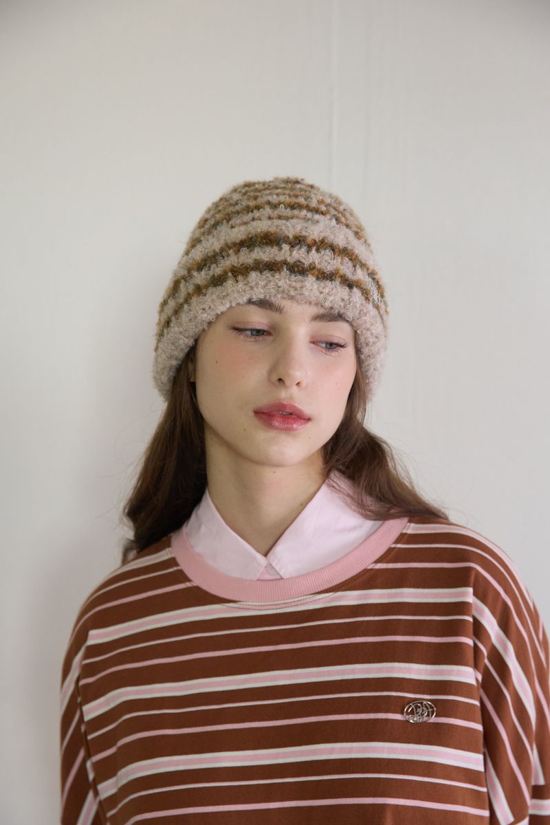 FLUFFY STRIPE BEANIE (2 COLORS)