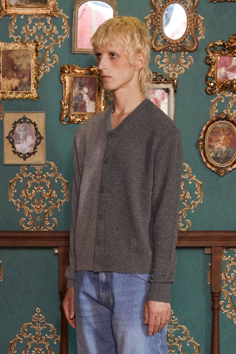 ASYMMETRY WOOL CARDIGAN / CHARCOAL&GREY