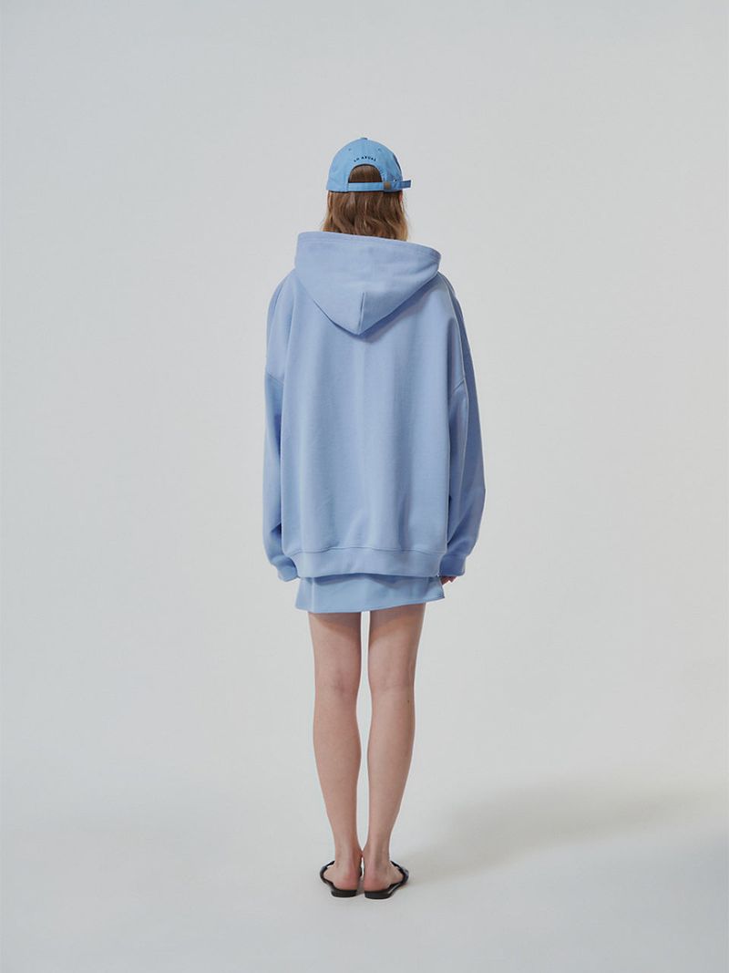 HEAVY WEIGHT OVERFITTED UNIVERSITY LOGO EMBROIDERY HOODIE ZIP UP_ SKY BLUE