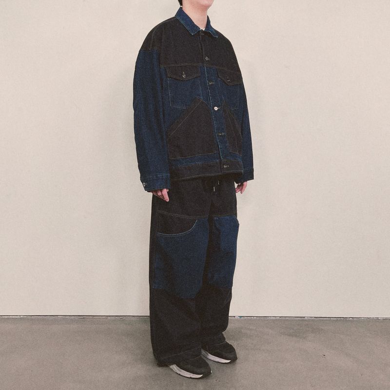 panel mix denim wide pants_blue