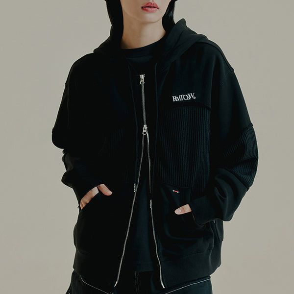 SWEAT KNIT MIX ZIP UP HOODIE