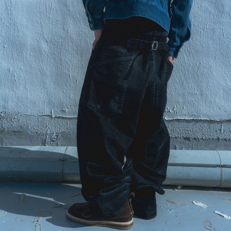 Velvet denim work pants / Dark navy