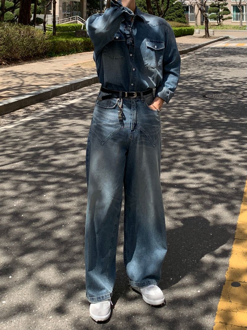 Western Brush Wide Denim Pants