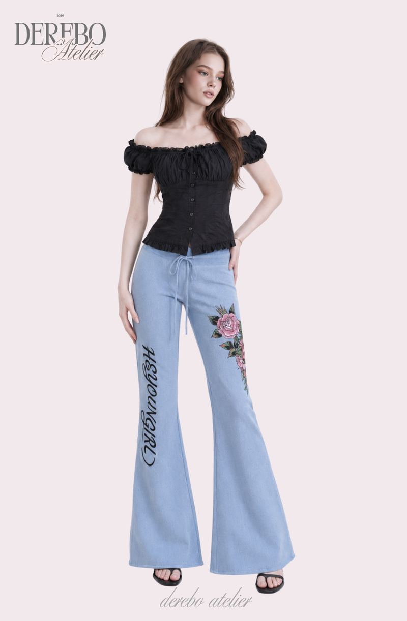 Blue Rose Semi-Flare Long Pants