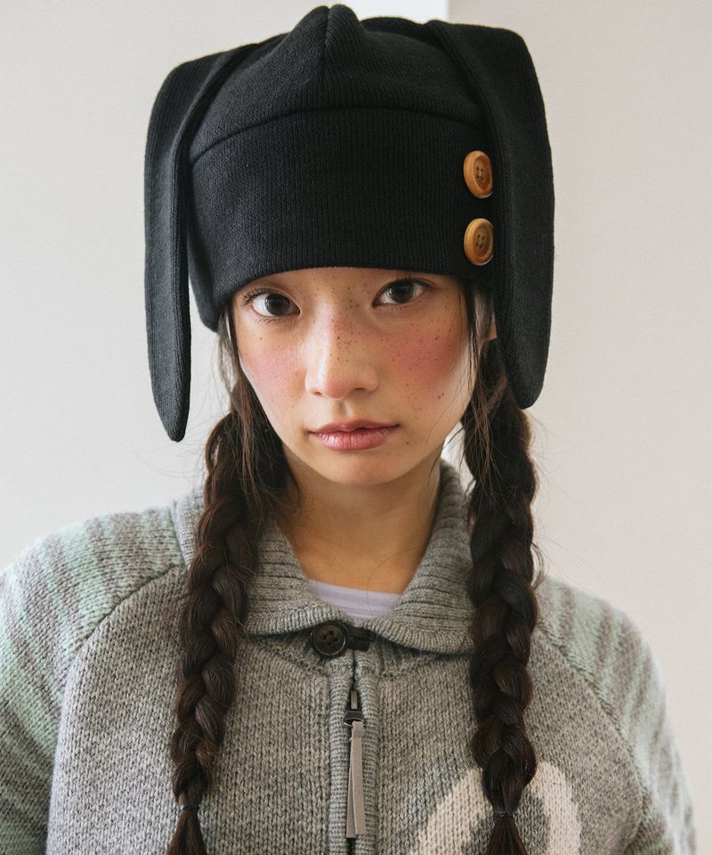 RABBIT BUTTON BEANIE BLACK(CV2GFUAB33A)