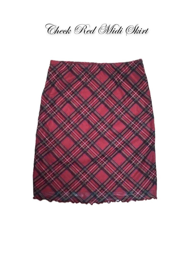 Check Red Midi Skirt