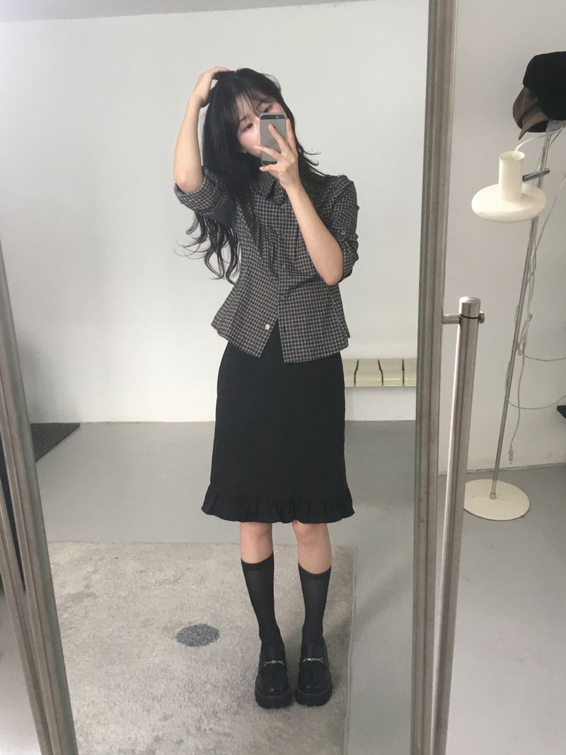 Pintuck Plaid Slim Shirt