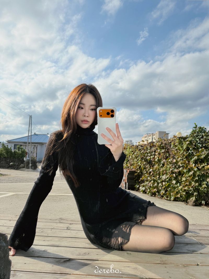 lip-mood black half-turtleneck dress