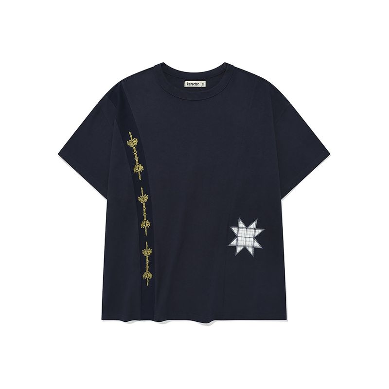 karactor（カラクター）の「Sewing stuff half T-shirts / Navy（Tops）」