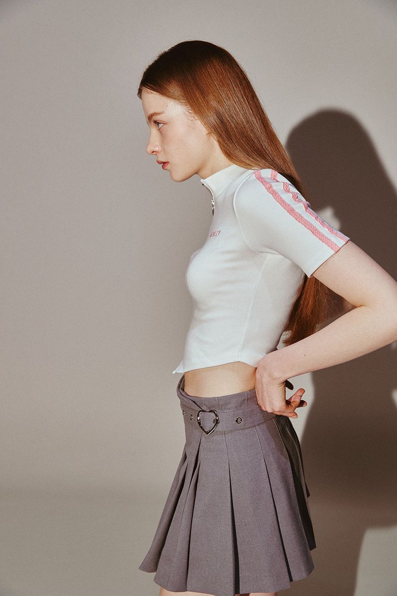 Lace Tape Half Zip-Up Ivory