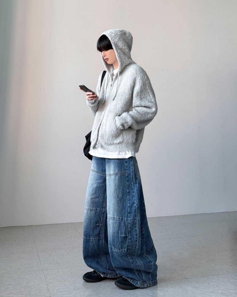 Shaggy Angora Knit Zip-Up