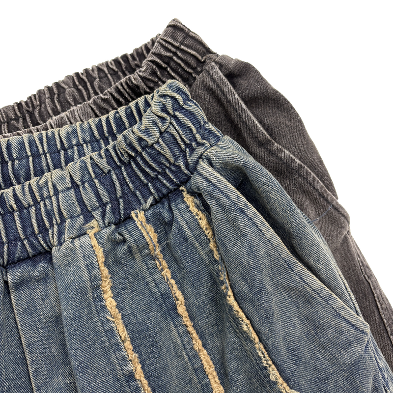 flow cut-off denim pants