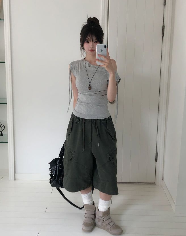 Keshi Pigment Washed Cargo Bermuda Shorts