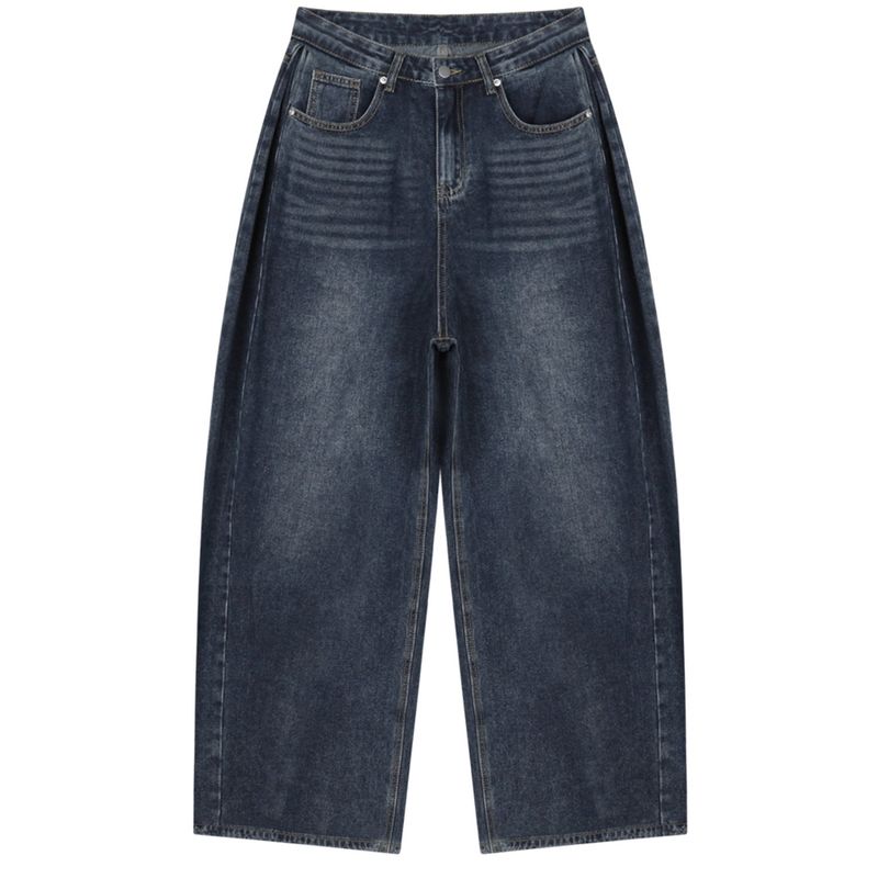 Vintage side pintuck denim pants (dark blue)