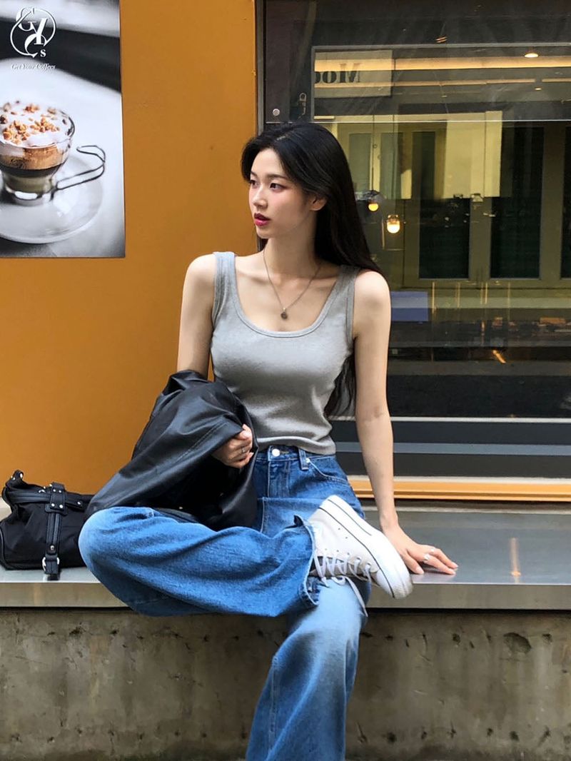 [BELLIDE MADE] Basic rib U-neck camisole