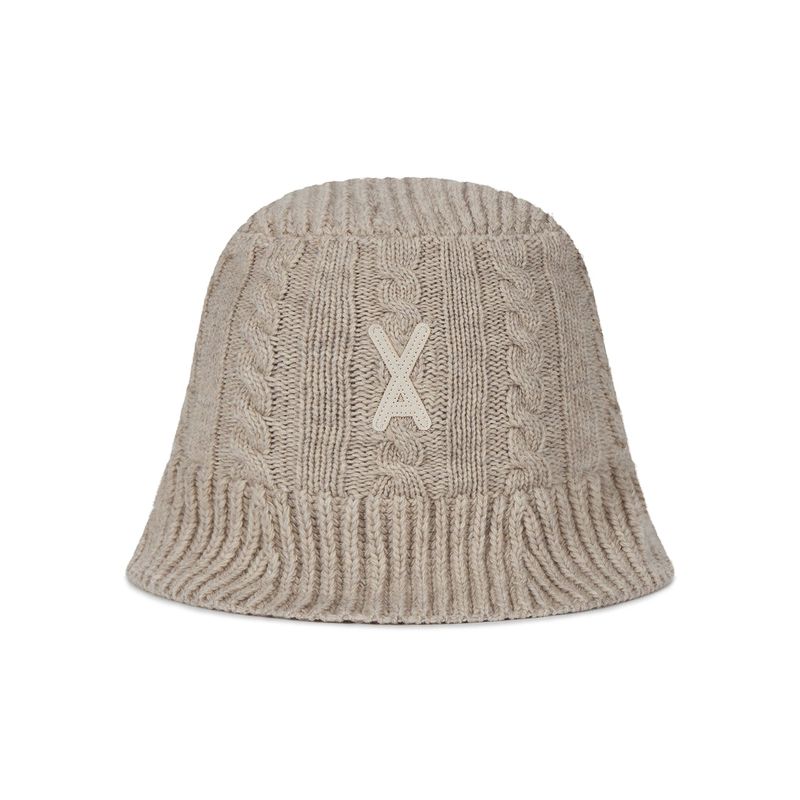 VA Applique Cable Knit Bucket Hat / Beige
