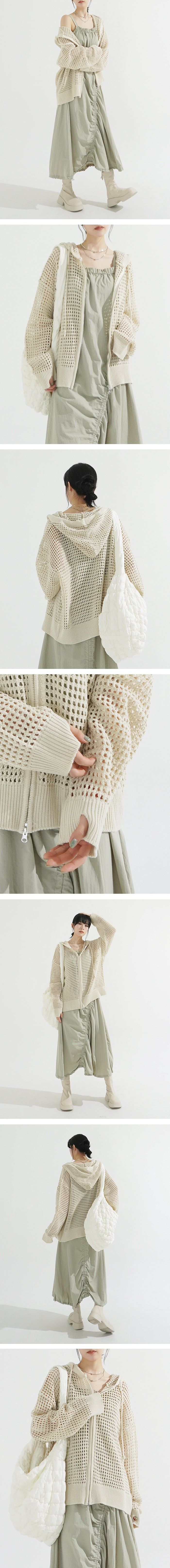 Mesh Finger Warmer Hood Zip-up