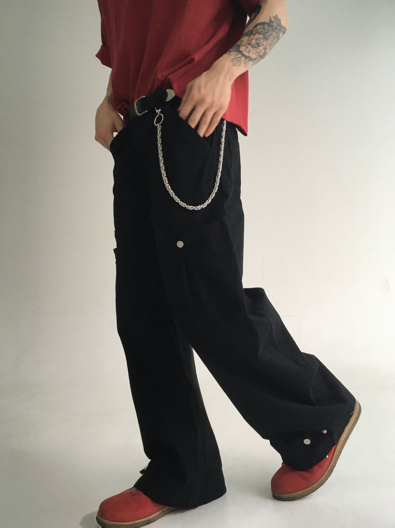 curved dyeing strap wide pants(2colors)