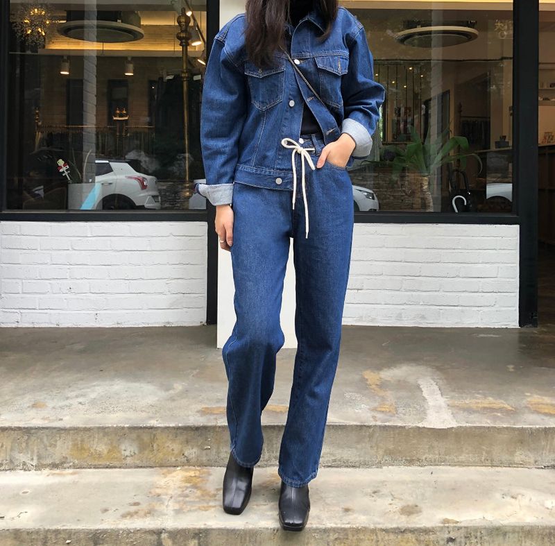 LOOSE FIT BACK LABEL POINT DARK DENIM JACKET [17707]