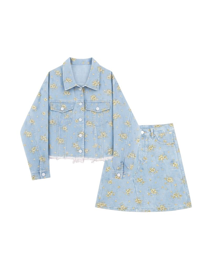 Canola Bloom Flower Denim Jacket Light Blue