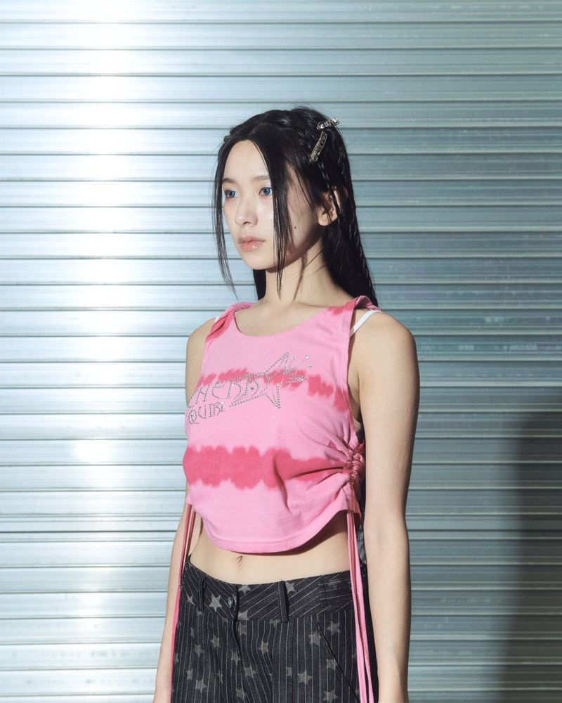 gem stone shirring top- pink