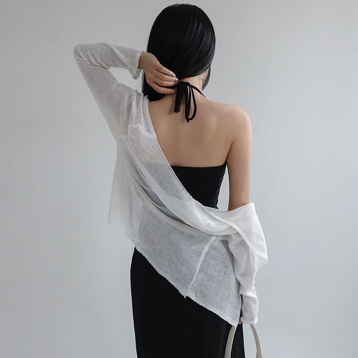 [Arev] V-neck See-Through Long-Sleeved Cardigan - 5 colors