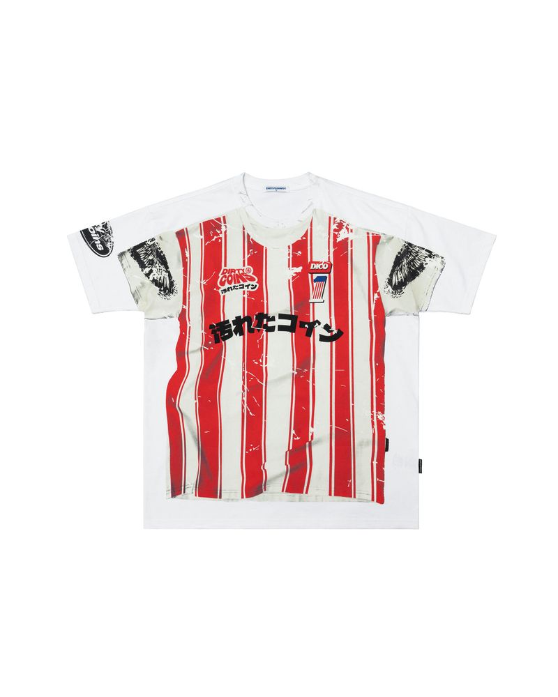 DirtyCoins（ダーティーコインズ）の「DirtyCoins Stripe Tee Trompe Loeil Print T-Shirt White（Tops）」