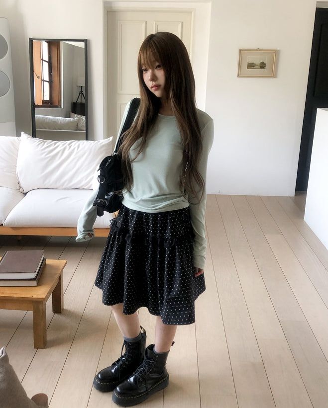 Pereu Dot Frill Midi Skirt