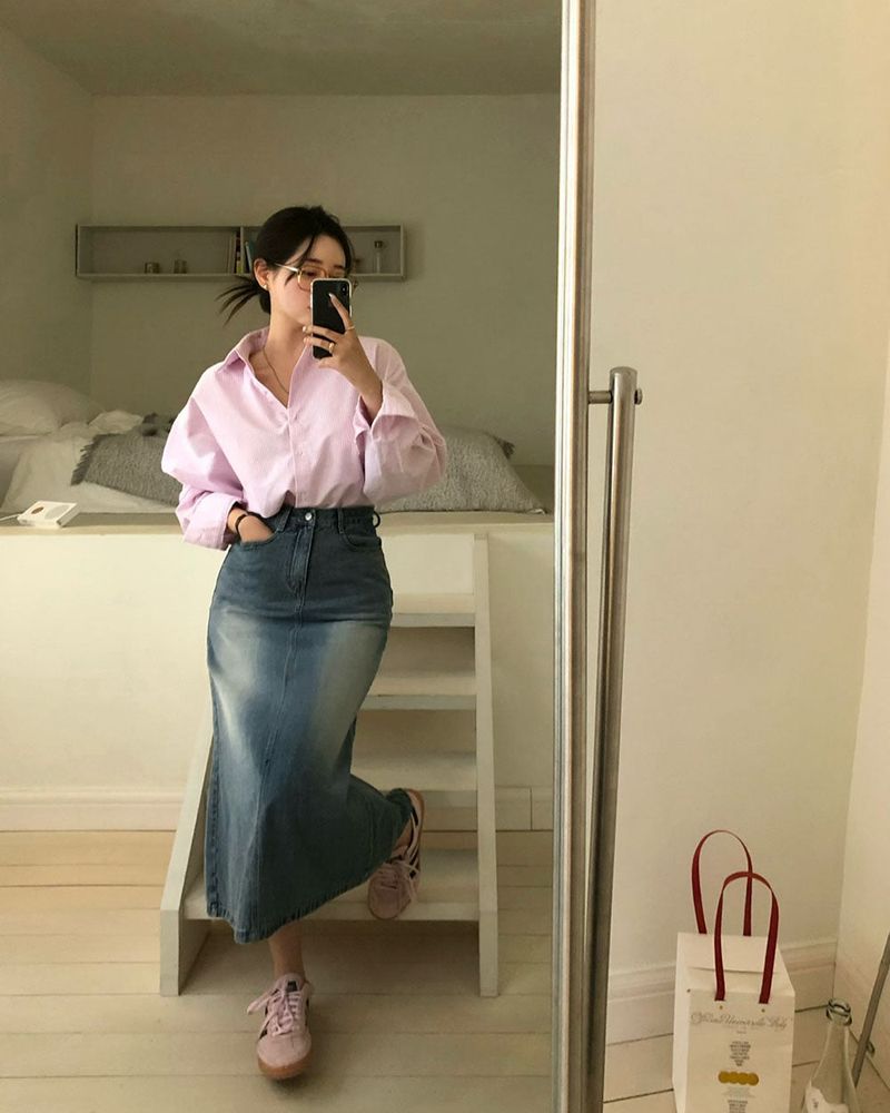 [BELLIDE MADE] SLIT LONG DENIM SKIRT
