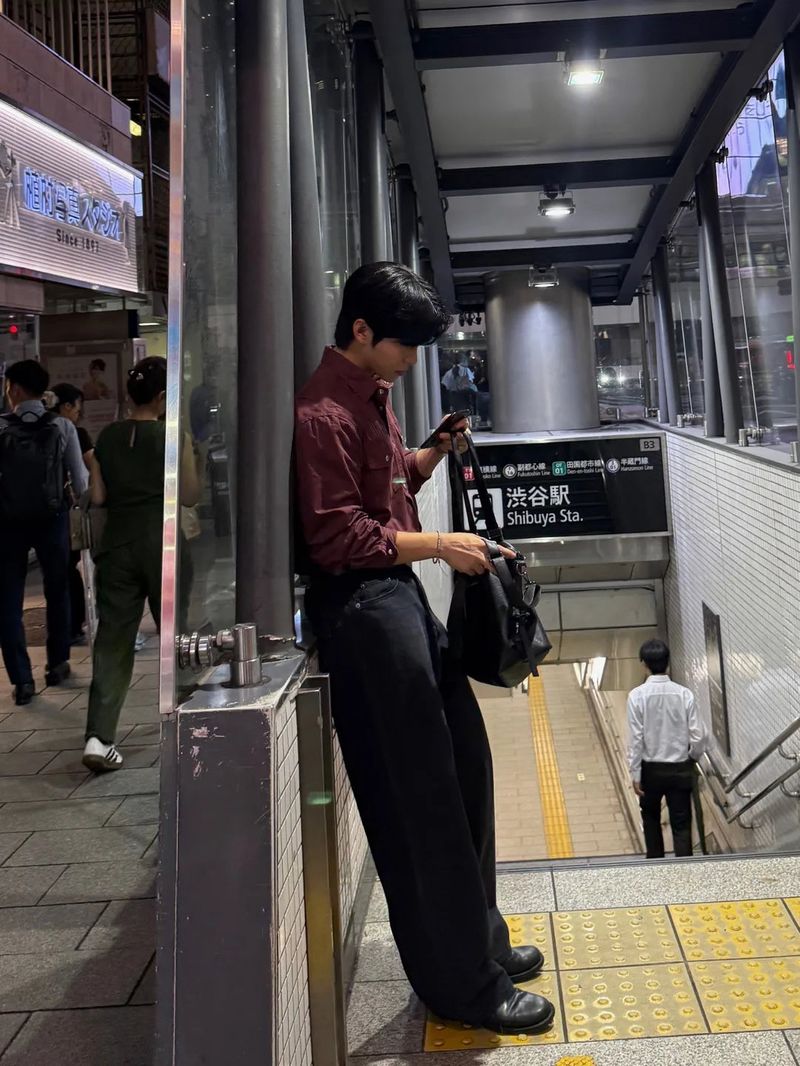 Herringbone Loose regular pants