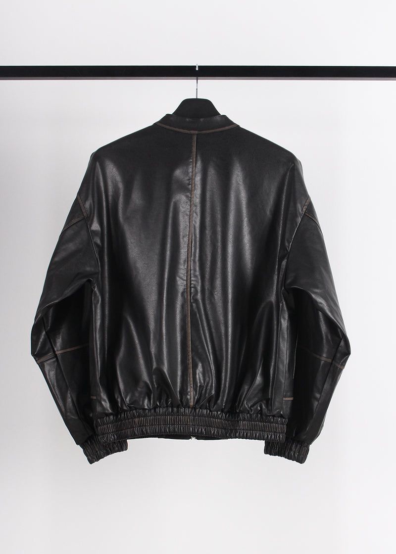 NON COLLAR LEATHER JACKET