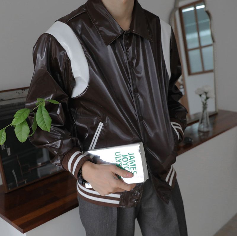 ASCLO Shine Leather Varsity Jacket (3color)