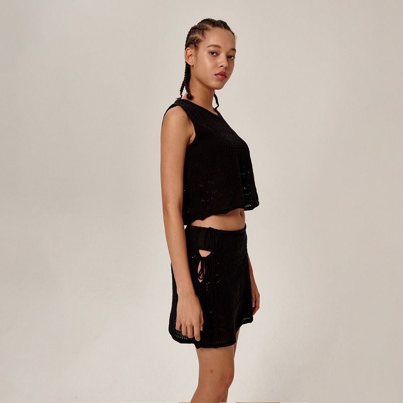 Tiki Knitted Wrap Skirt Black