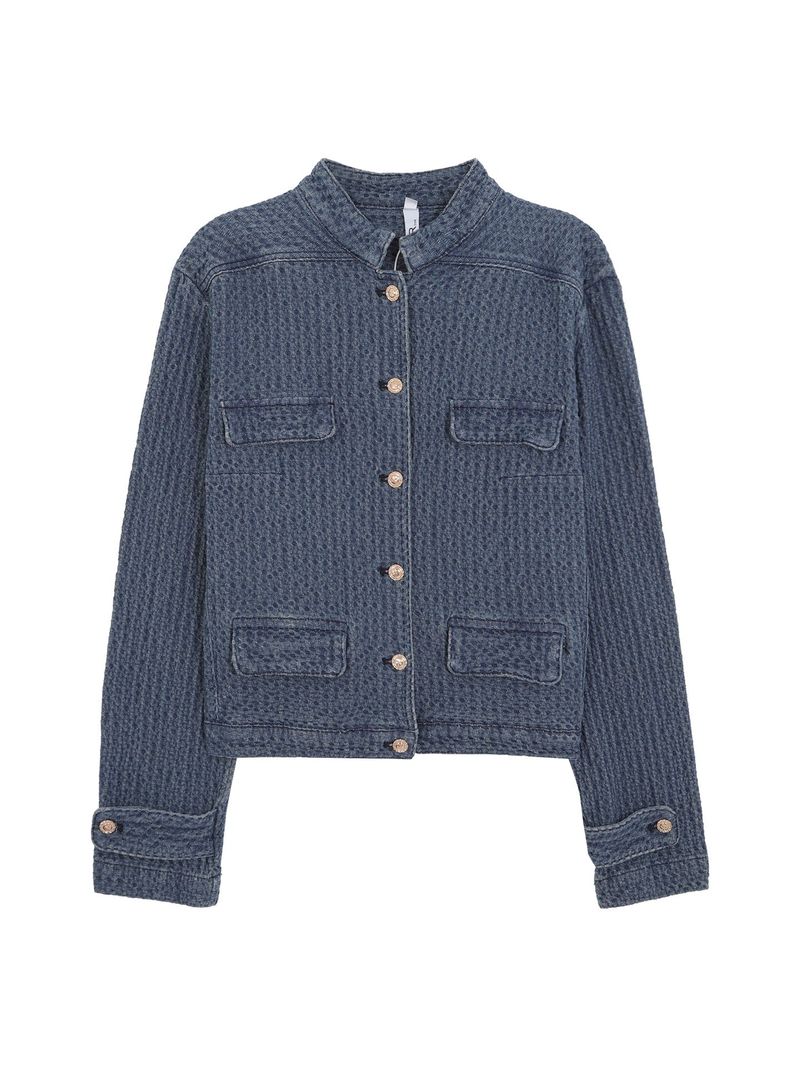 Blue casual gold button denim jacket