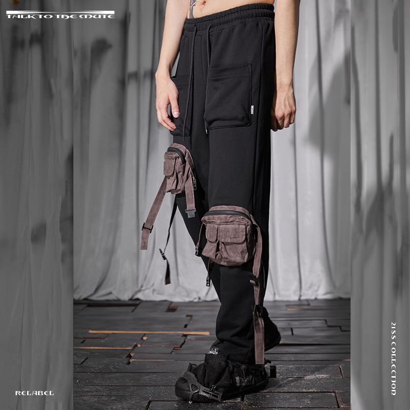 RELABEL Tie-Dye Distressed Tactical Multi-Pocket Patchwork Canvas Sweatpants