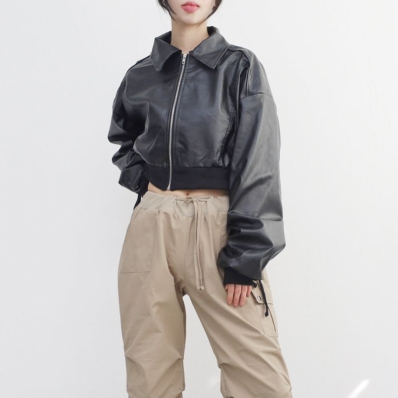 Viola cropped leather jacket