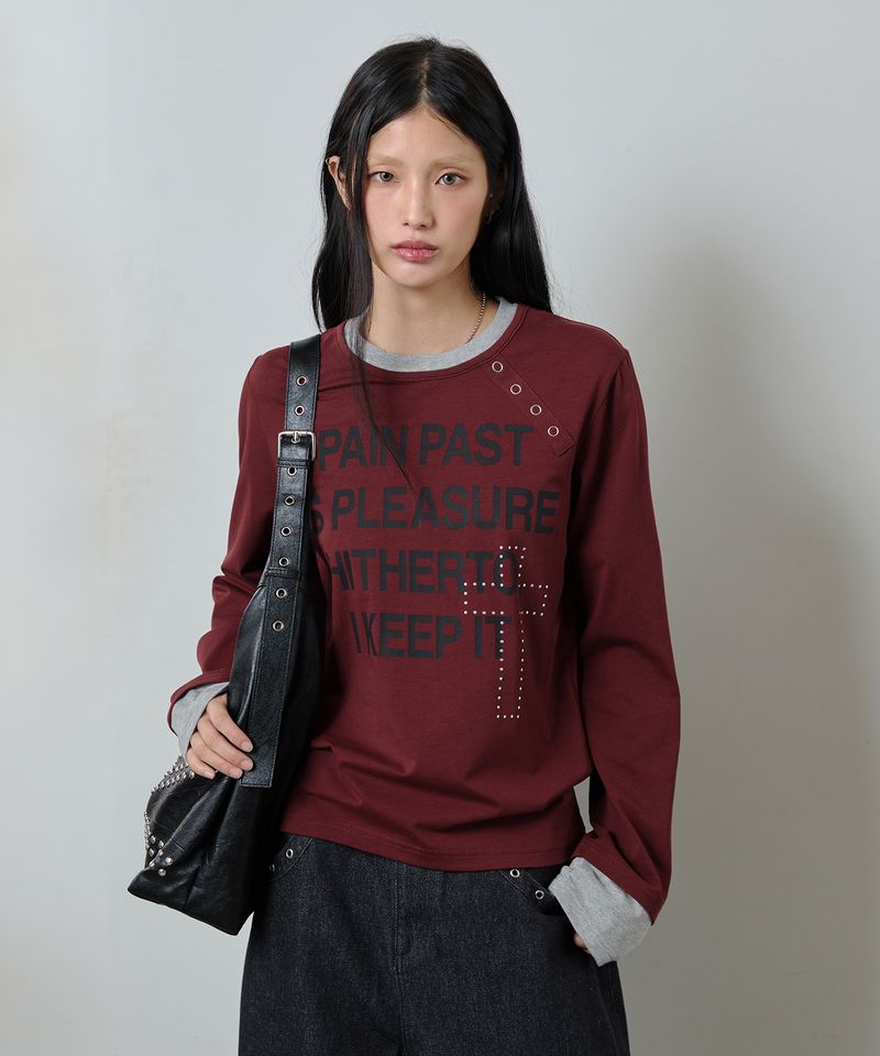 ODDSTUDIO（オッドスタジオ）の「Pain Past Side Snap Layered Long Sleeve - BURGUNDY（Tops）」